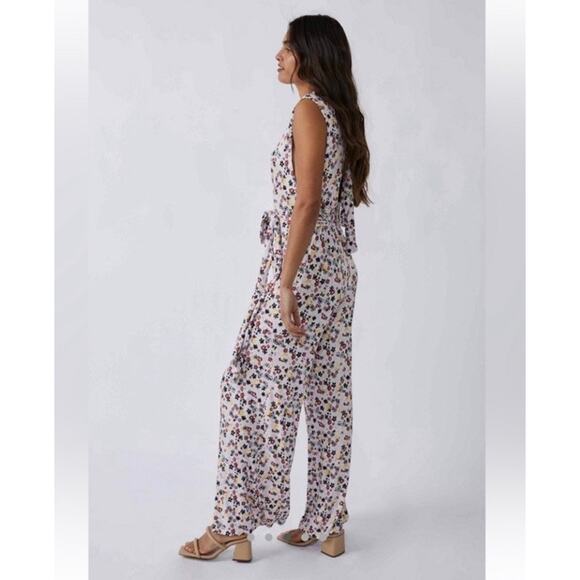 Free People Vibe Check Jumpsuit Floral Wide Leg Small Tie Waist Boho Retro C25 - Picture 7 of 16